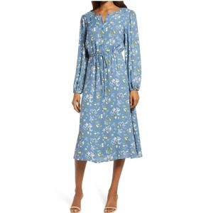 New Reformation Lisse Floral Long Balloon Sleeve Midi Dress
